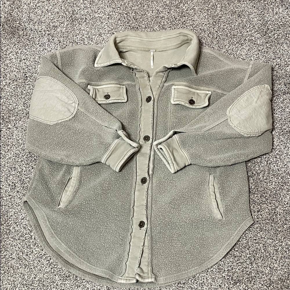 FREE PEOPLE Gray Button-Up Jacket with Elbow Patches